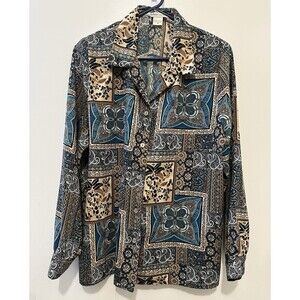 Alison Daley Blouse Womens 12 Patchwork Paisley Floral Button Front Long Sleeve